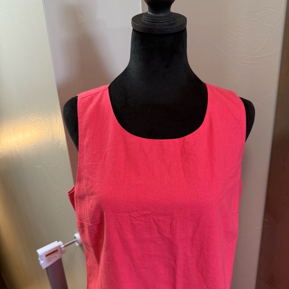 NWT J. Crew Linen Blend Scalloped Hem Vibrant Coral Pink Sleeveless Shift Dress - Picture 3 of 8
